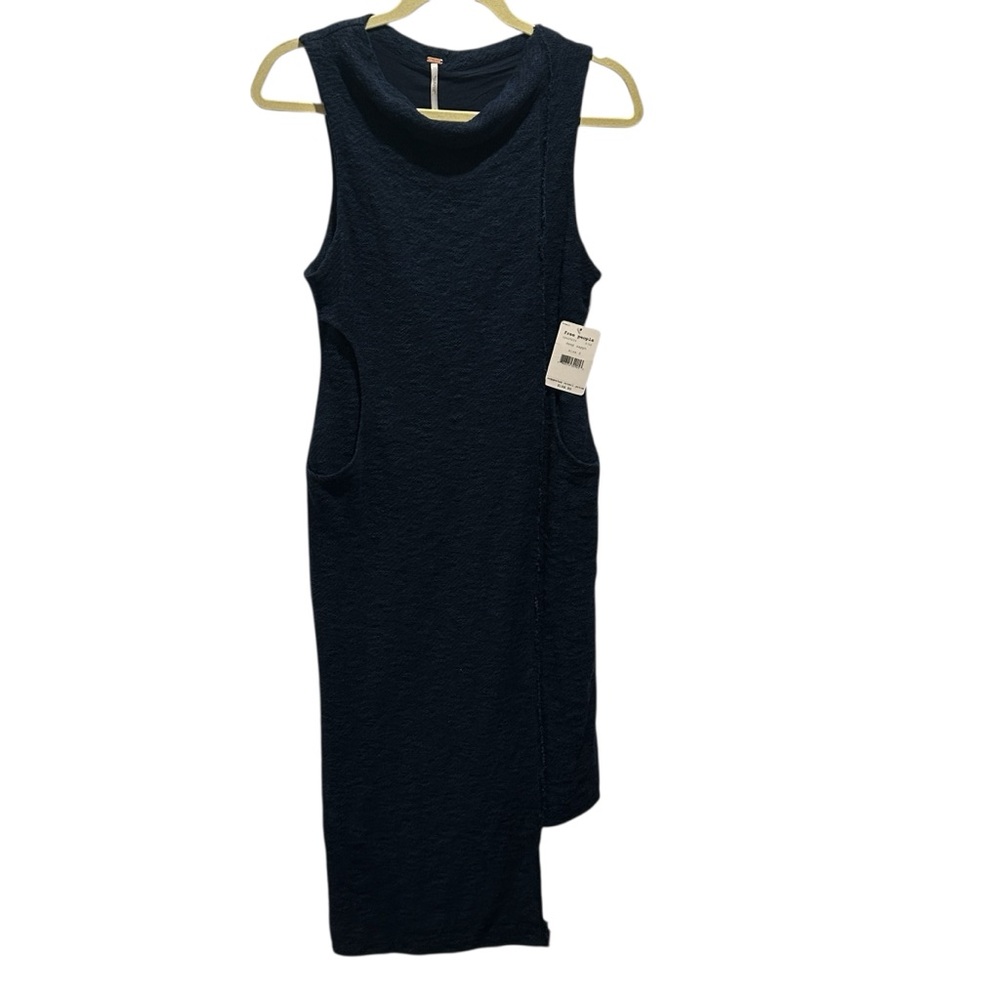 BNWT Free People Cora Sheath Dress Navy Jacquard Asymmetrical Hem POCKETS